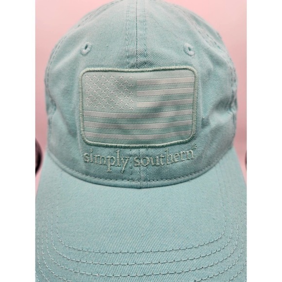 Simply Southern Aqua Blue Baseball Hat USA Flag Turtle Adjustable - Picture 3 of 10